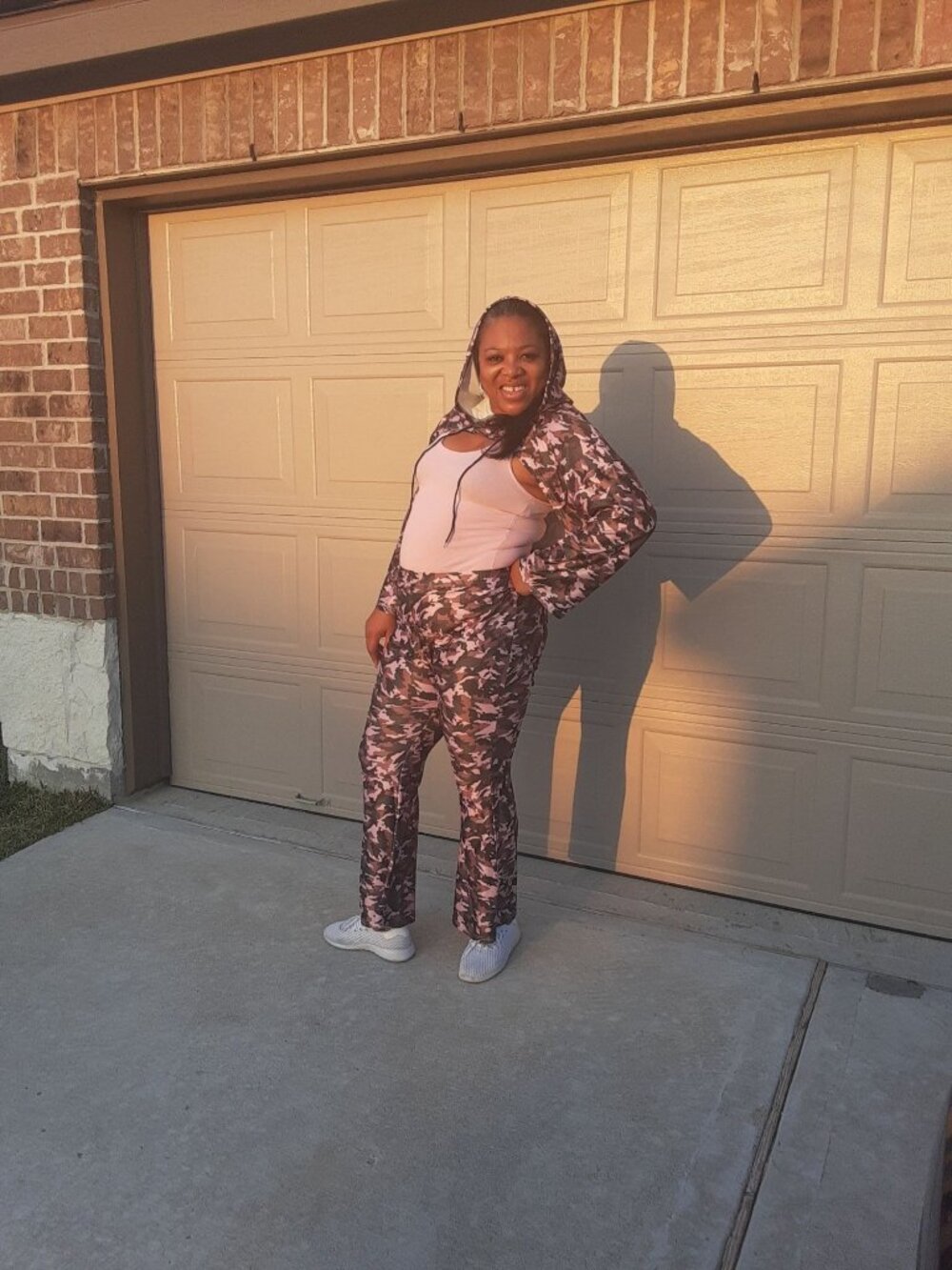 Pink & Brown Camouflage Womens Hooded Top & Flared Pants Set - Picture 4 of 5